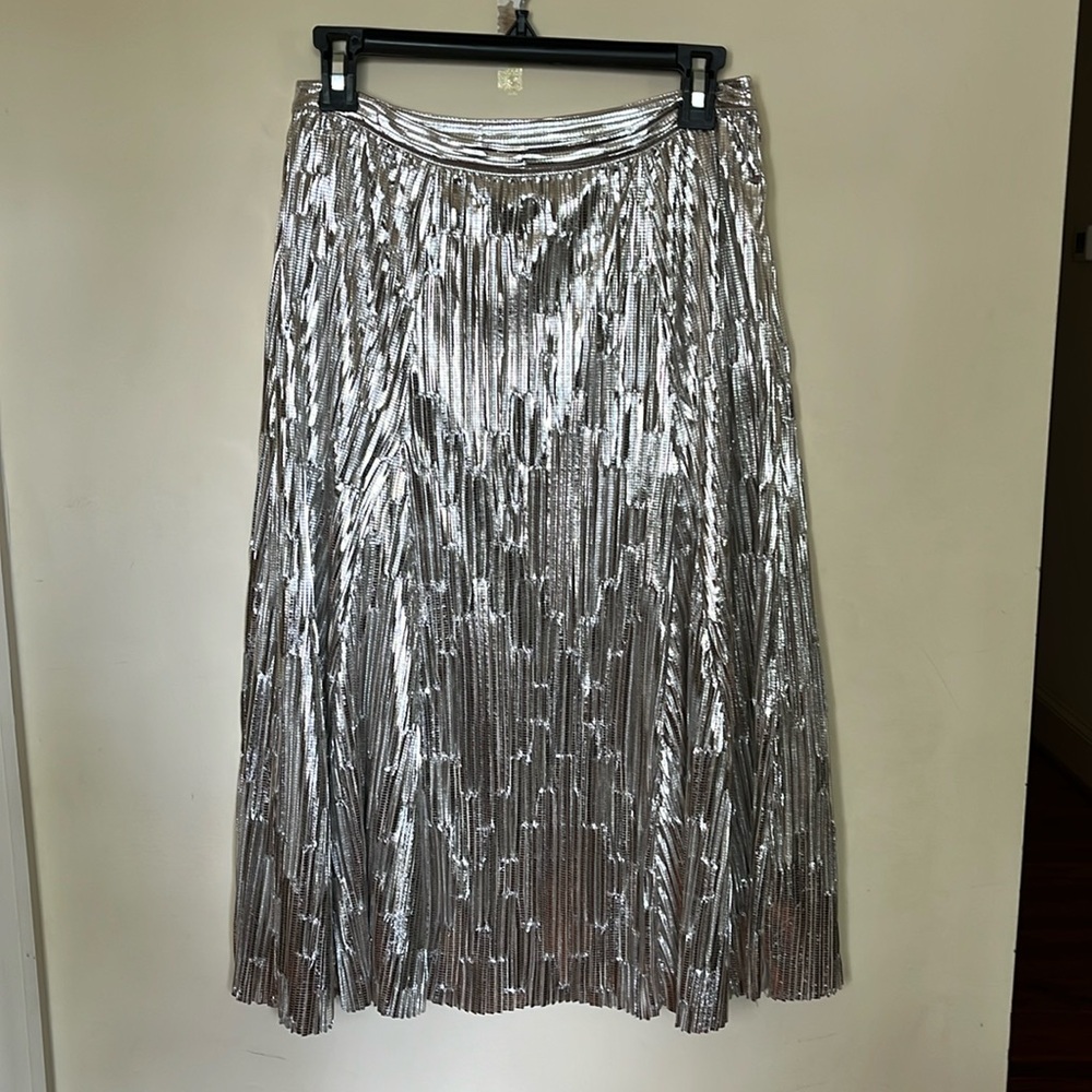 Maeve metallic silver midi skirt